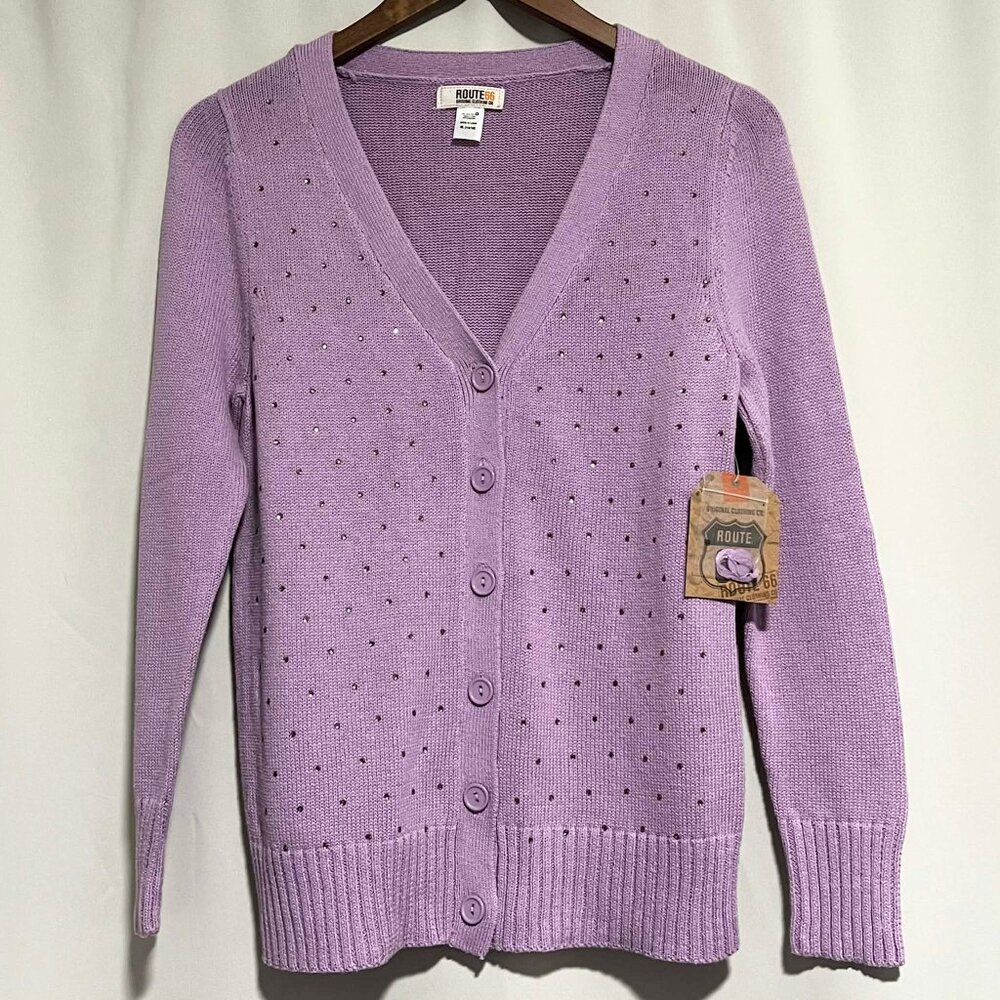 NWT Vintage Route 66 Lavender Cardigan Embellished Rhinestone Size Youth X/L
